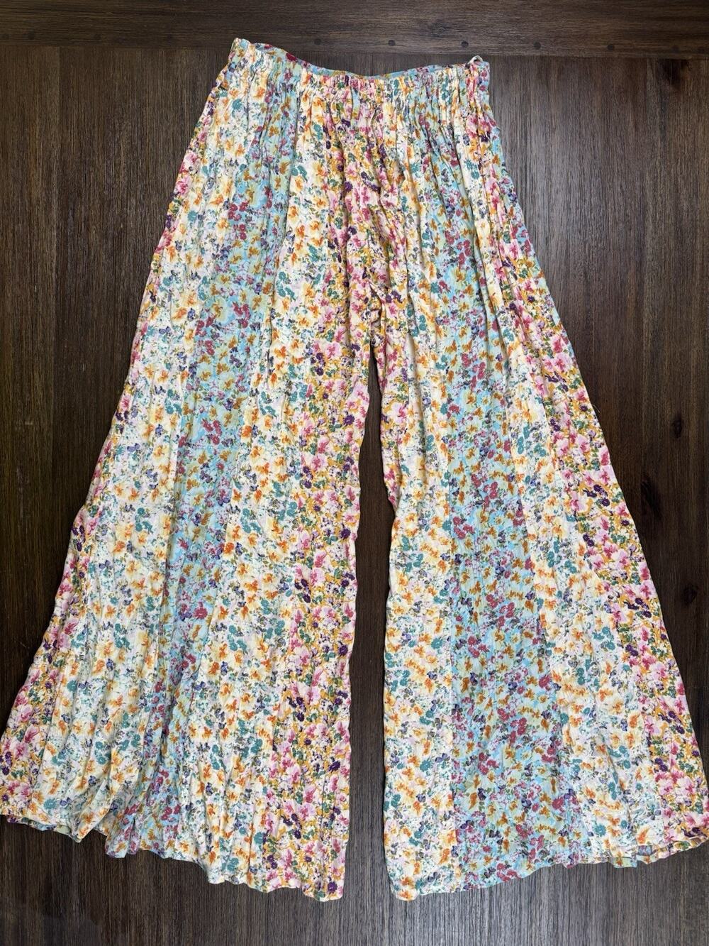 ANGIE Floral Palazzo Pants Wide Leg Boho Gypsy Patchwork Floral Festival M